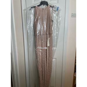 ADRIANNA PAPELL Halter Neck Blouson Beaded Gown Blush Bridesmaid size 8